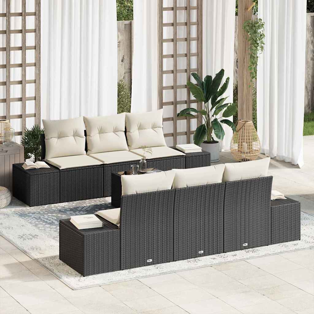 vidaXL Conjunto de Sofá de Jardim com almofada 7 pcs Preto vime PE